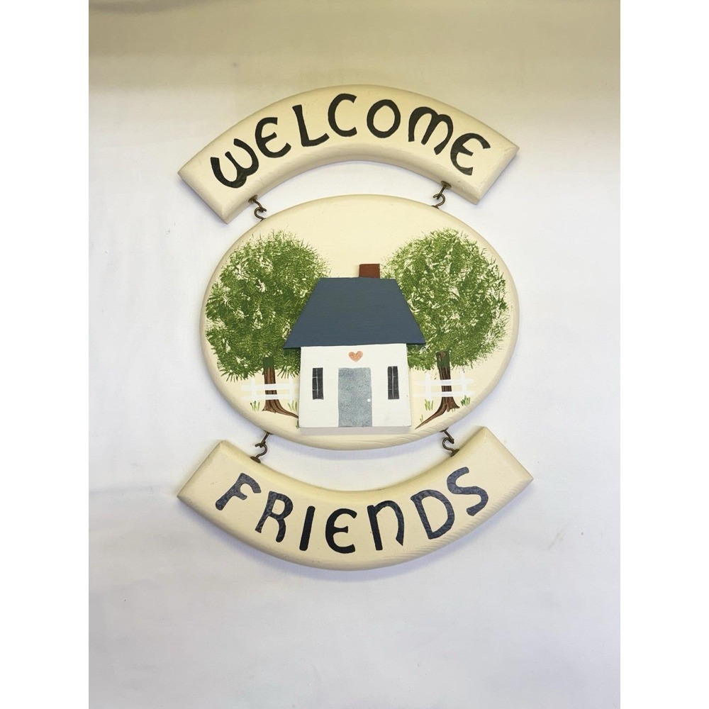 Vintage Welcome Friends Wooden Sign Handmade Cottagecore